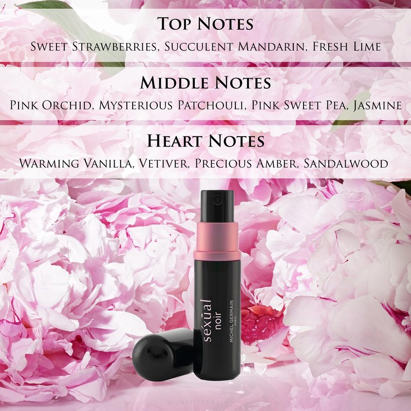 Michel Germain Sexual Noir Eau de Parfum Refillable Purse Spray, Top Notes of Strawberries, Mandarin and Lime, Long-Lasting, Warm Floral & Sensual Gift for Her, 0.15 Fl Oz