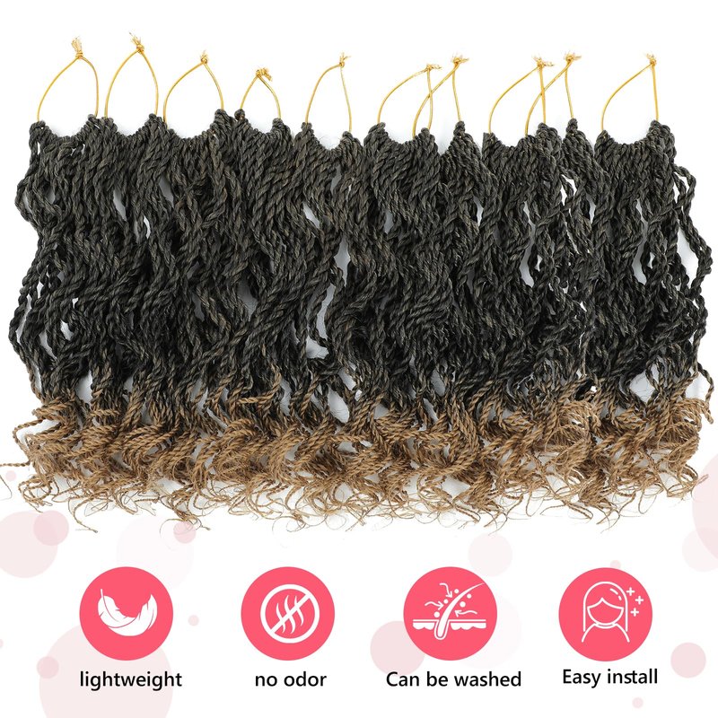 Feather Crochet Hair Deep wave for Black Women 12 Inch 10 Strands Pre-Separated Knotless Synthetic Feather Crochet Hair Bundles Miracle Knots Invisible Crochet Extensions Braids #T27