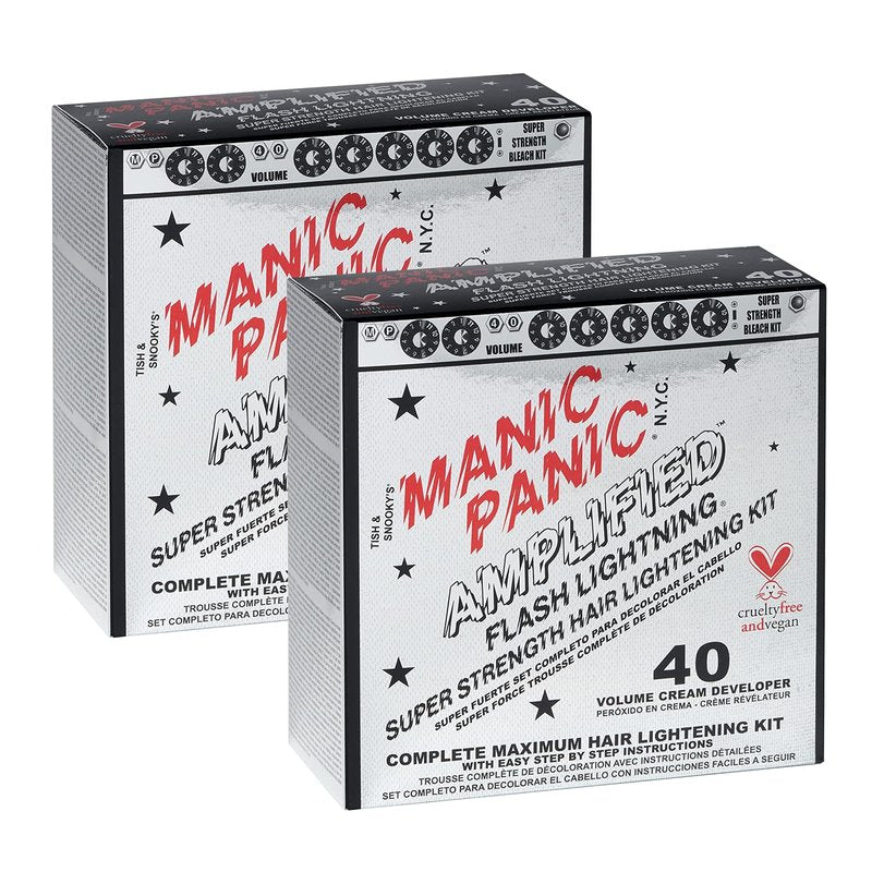 MANIC PANIC Flash Lightning Bleach Kit - 40 Volume Developer & Powder | Lifts Dark Hair Up to 7 Levels, Vegan & Cruelty-Free (2 Pack)