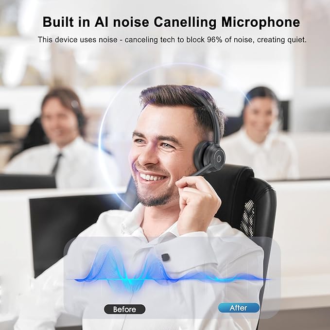 Gixxted (2025 Upgraded) Wireless Headset with Mic for Work, Bluetooth Headset with Noise Canceling Microphone, Wireless On Ear Headphones with USB Dongle and Mute Mic for Computer