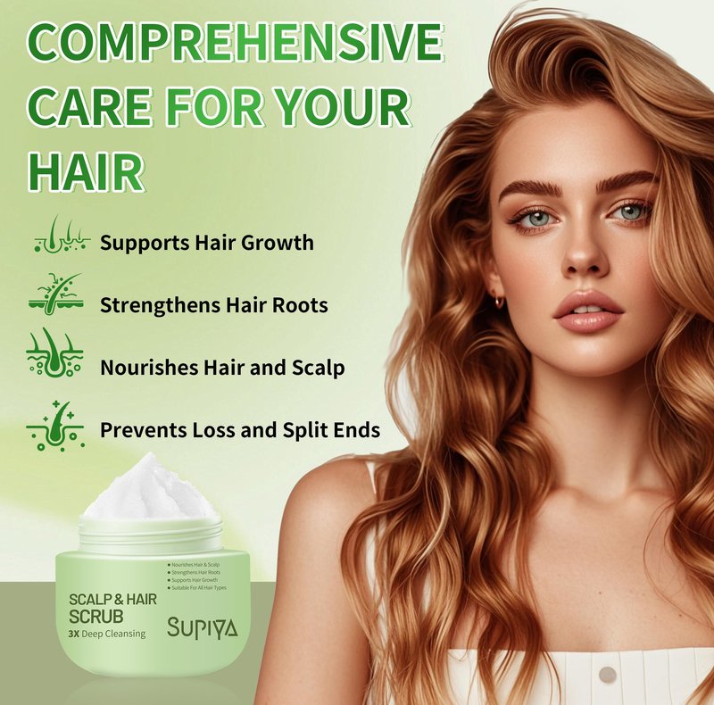 SUPIYA Exfoliating Scrub for Deep Cleanse - Natural Scalp Scrub Shampoo for Men & Women, Gently Exfoliation & Hydration, Making Hair Thicker and Stronger, 8.8oz