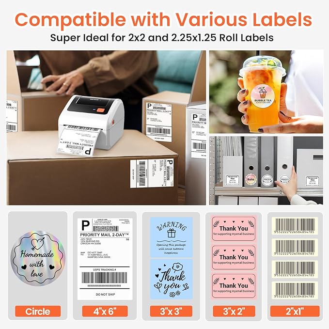 Omezizy Bluetooth Thermal Shipping Label Printer - D450BT Thermal Label Printer 4x6 for Small Business & Shipping Packages, Compatible with iPhone, Android, iPad, Windows, macOS, USPS, Amazon, Tiktok