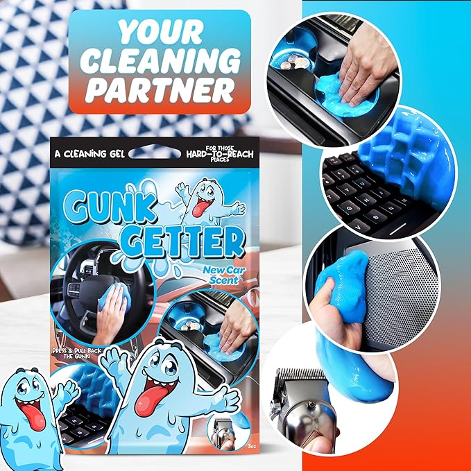 Gunk Getter Car Cleaning Gel 12 Pack for Those Hard to Reach Places, Automotive Cup Holder Electronic Keyboard Office, Slime Gel Cleaner Dust Crumb Removal (New Car, 12 Pack)