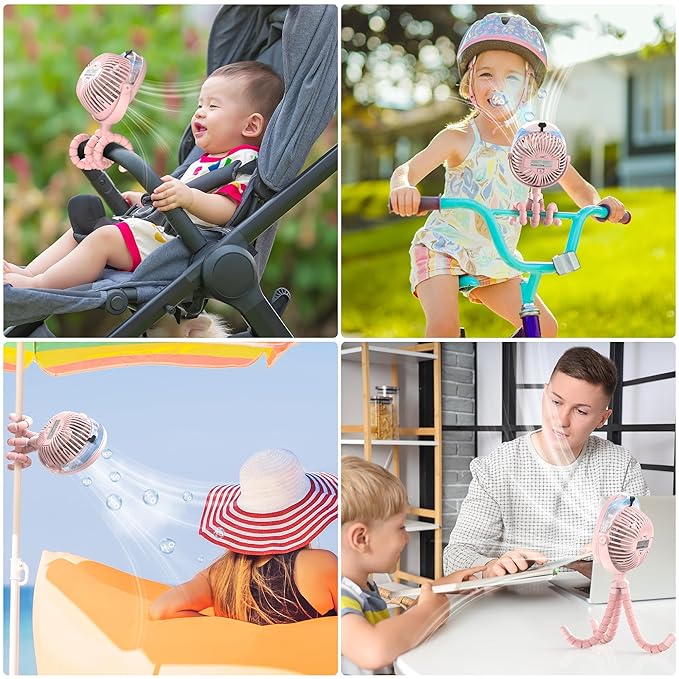 2026 Upgraded Misting Baby Stroller Fan Rechargeable, Flexible Tripod Clip for Car Seat Crib, Baby Shower Gifts & Baby Registry Search, Newborn Essentials for Beach Travel, Disney Summer Essentials