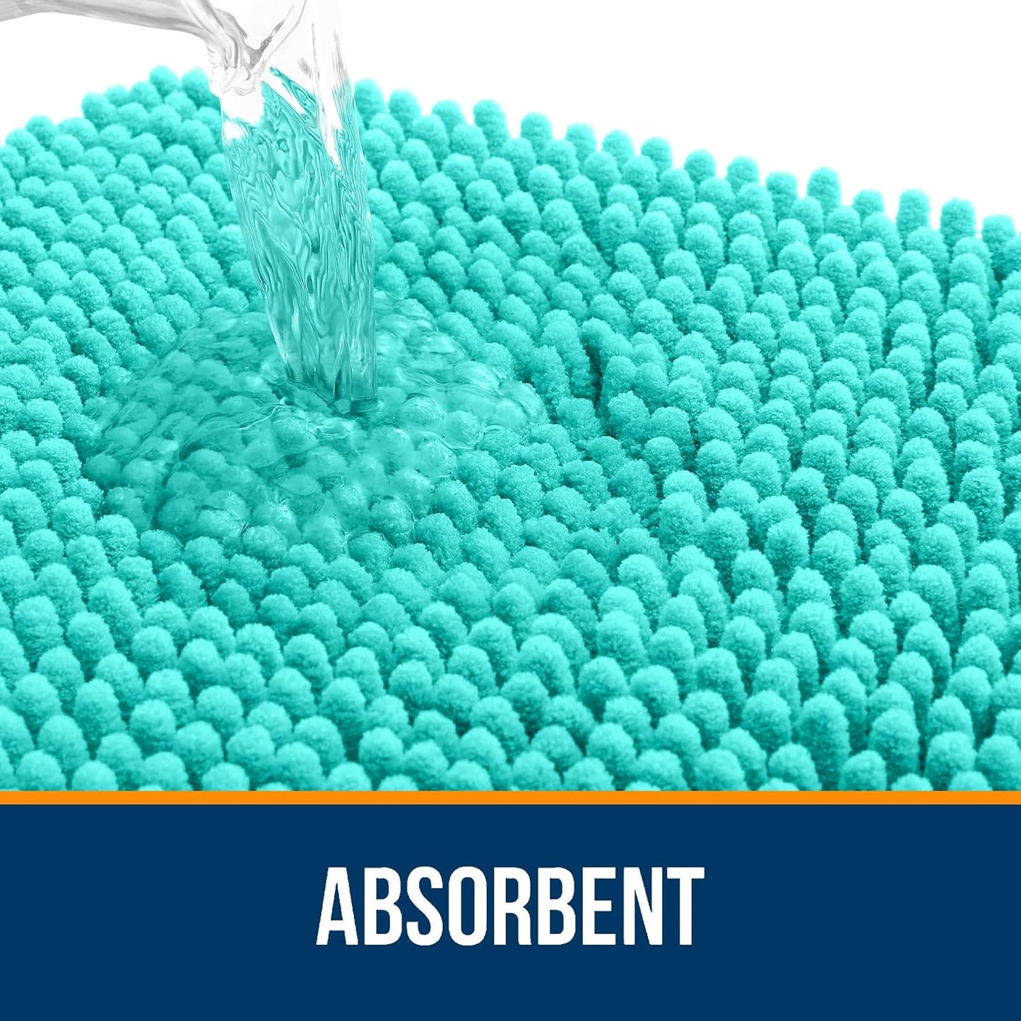OLANLY Bath Rugs - Extra Soft Chenille, Quick-Dry & Absorbent | 24x16 Teal Machine Washable Mats