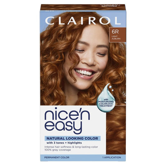 Clairol Nice'n Easy Permanent Hair Dye, 6R Light Auburn | 100% Gray Coverage | Long‑Lasting, Natural‑Looking Color & Shine | Pack of 1
