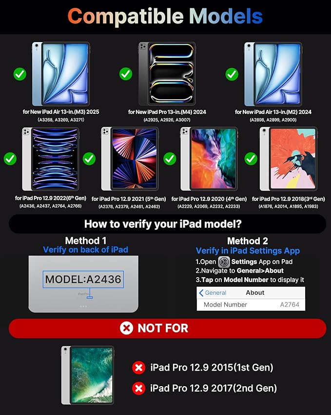 typecase Touch Case with Keyboard for iPad Pro 13"(M5/M4, 2025/2024), iPad Air 13"(M4/M3/M2, 2026/2025/2024) & iPad Pro 12.9", Trackpad, 360° Rotatable, 11-Colors Backlit, Midnight Gray