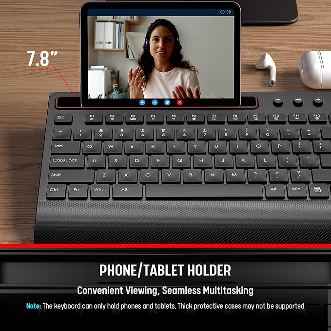 Trueque KM31 Wireless Keyboard and Mouse Combo - Full-Size Quiet Typing with Palm Rest, Phone Holder, Multimedia Keys, Power Switch, Batteries Included, Compatible with Windows, Chrome OS, PC, Laptop