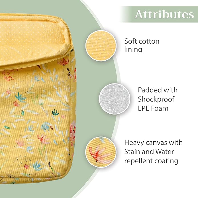 Maison d'Hermine Laptop Bag with Pocket Upto 13.5 inch Stain and Water Repellent Cotton Canvas Spring Summer (Colmar - Yellow)