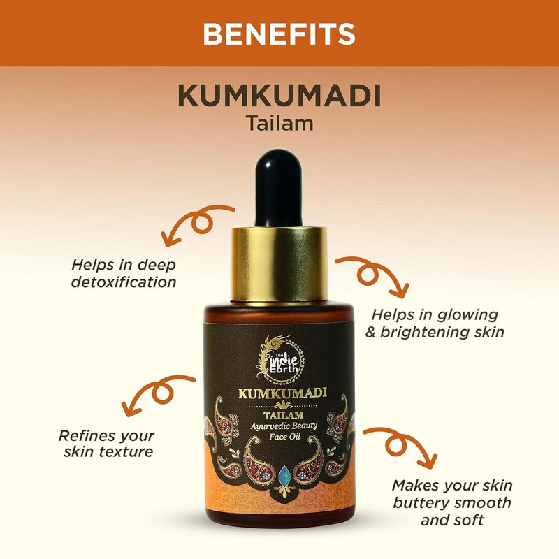 Kumkumadi Tailam Ayurvedic Face Oil - Night Serum for Brighter, Glowing Skin | 30 ml with Turmeric, Saffron & Lotus