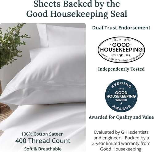 California Design Den Cal King Bedsheet Set - 400 Thread Count 100% Cotton | Soft, Breathable, Deep Pocket - White (2-Pack)