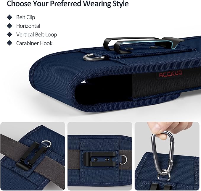 ACCKUO Phone Holster for Belt with Metal Clip and Magnetic Closure Compatible with iPhone 17 Pro Max, Galaxy S26/S25/S24/S23/S22/S21/S20 Ultra A17 A16 A26 A36 for Everyday Protection, XL-Blue