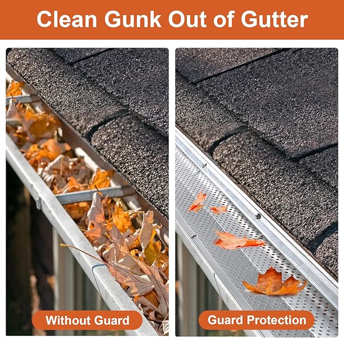 5 inch Gutter Guard, 26 Pack, 104ft, Aluminum Mesh Leaf Guards, DIY Leaf Filter Gutter Protection Cover, Raptor Gutter Guard Cleaning Tools for Downspout, Roof, with Screws