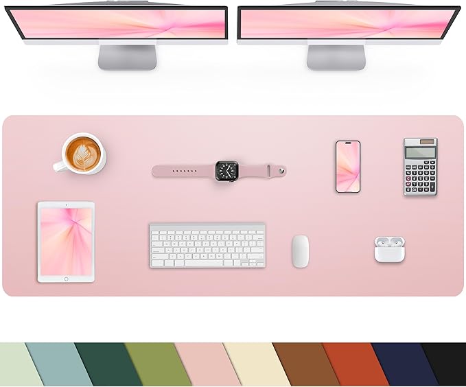 Extra Large Leather Desk Protector, Office Mat, Mouse & Laptop Pad, Non-Slip Blotter, Waterproof Writing Pad - Rose Pink, 55" x 17"