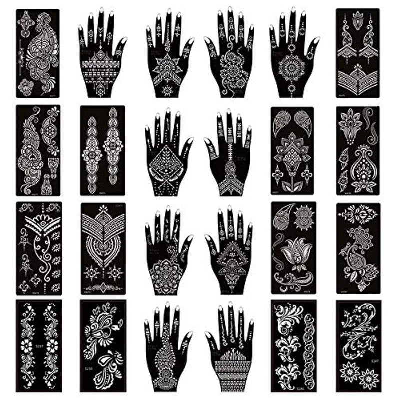 Xmasir Pack of 24 Sheets Temporary Tattoo Templates,Self-Adhesive Henna Indian Arabian Temporary Tattoo Sticker for Body Paint