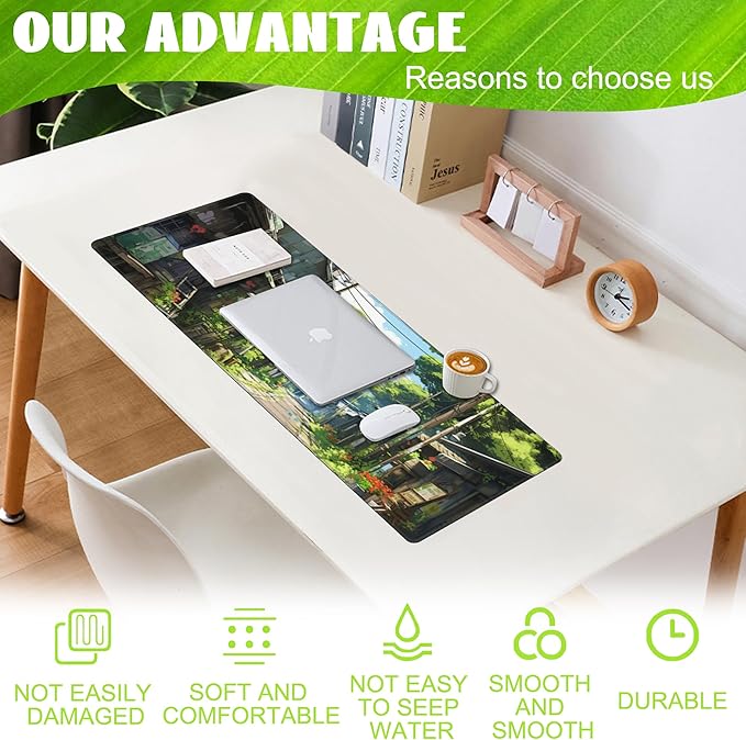 Eflxamz Anime Abandoned Town Desk Mat, Large Gaming Mouse Pad with Non-Slip Base and Stitched Edge, 31.5"x11.8"