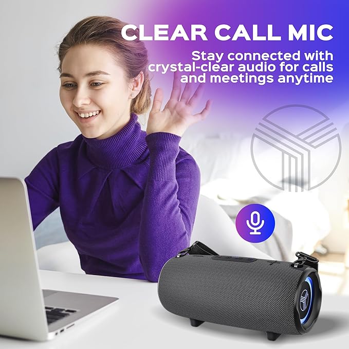 TREBLAB Loud Portable Wireless Bluetooth Speaker, 60W Deep Bass, IPX7 Waterproof Outdoor Speaker, 20H Rechargeable Battery, Built-in Powerbank, TWS Stereo Pairing, Mic, USB-C, Carrying Strap - HD-Max