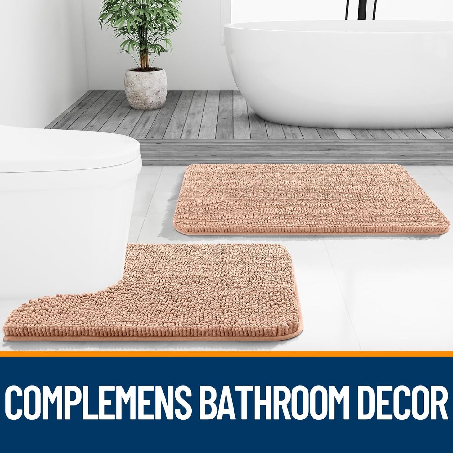 OLANLY Bathroom Runner Rugs - Extra Soft Chenille Bath Mat | Quick Dry, Machine Washable, 47x20, Peach