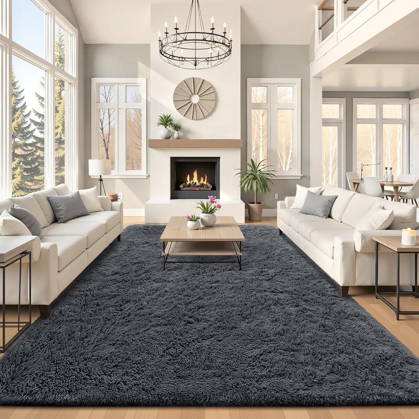 OLANLY Large Area Rug - Soft Fluffy Shaggy Indoor Carpet for Living Room & Bedroom | Grey 8x9 ft