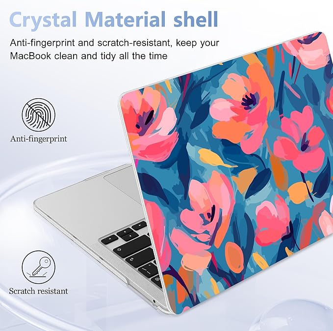 Lepeoac Case for MacBook Pro 13 inch Case M2 2022-2016 A2338 M1 A2251 A2289 A2159 A1989 A1708 A1706, Plastic Hard Shell + Keyboard Cover + Dust Plug, Flowers Print