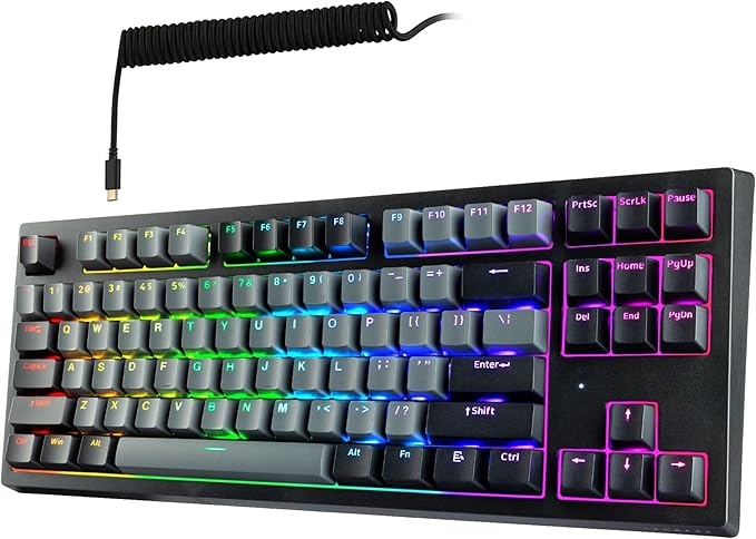 TECWARE Phantom+ Elite 87 Key RGB Mechanical Gaming Keyboard | 3-Mode Wireless Bluetooth 5.0, 2.4GHz & USB-C Wired | Hot-Swappable 5-Pin | Double-Shot PBT Keycaps | Wraith Brown Switch - Black