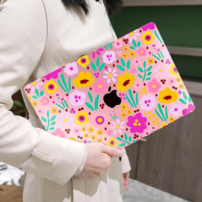 MEEgoodo Case for MacBook Pro 13 inch Case 2022 2021 2020 New A2338 M2/M1 A2251 A2289, Laptop Hard Shell with Keyboard & Camera Cover Compatible with 13 inch MacBook Pro, Pink Lilac Flowers