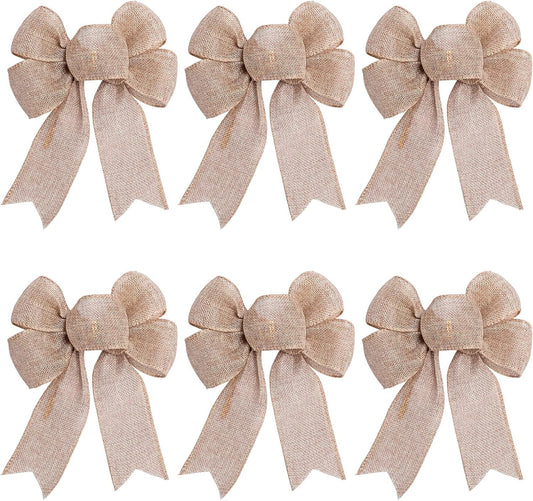 Skiennix Rustic Jute Wreath Bows - 6-Pack Burlap Decor for Christmas, Weddings & Parties