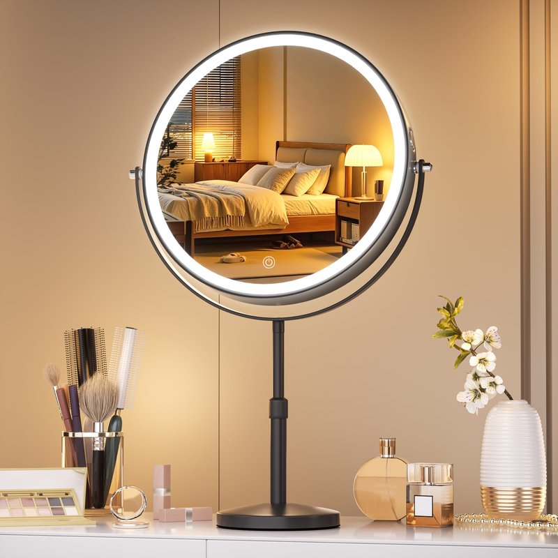 Hasipu 10” LED Makeup Mirror with 1X/10X Magnification - Rechargeable Vanity Mirror, 3 Color Modes, Touch Control, 360° Rotation & Height Adjustable Nickel