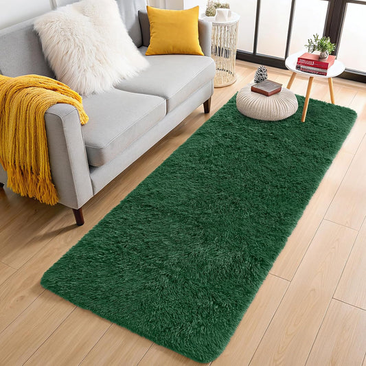 OLANLY Runner Rugs - Soft, Machine Washable Shaggy Carpet for Hallways & Bedrooms | Dark Green, 2x5 ft
