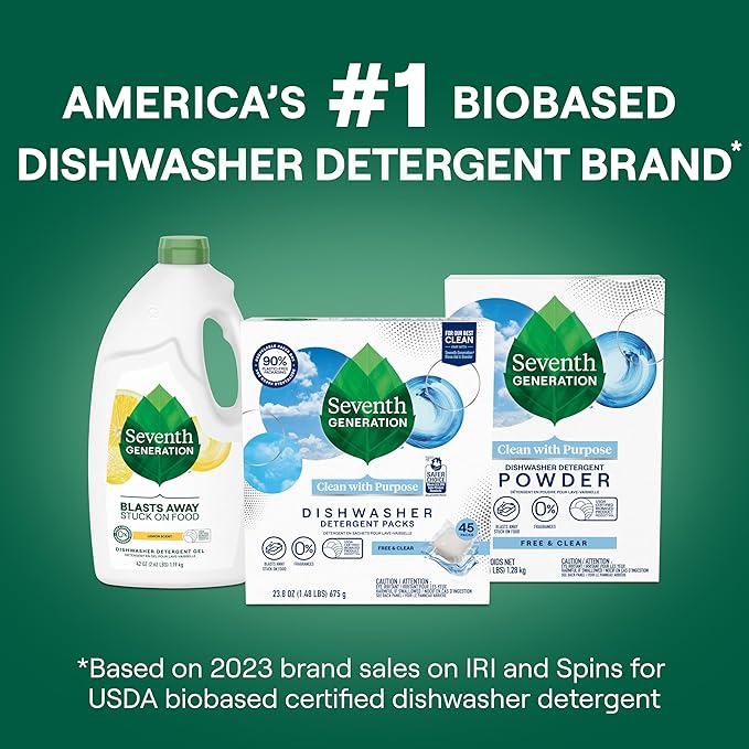 Seventh Generation Power Plus Dishwasher Detergent Packs Fresh Citrus scent for sparkling dishes Dishwasher tabs, 43 Count (1 pack)