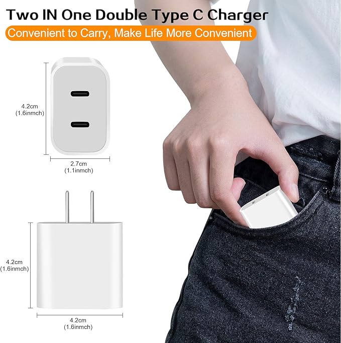 Phone Charger - 2Pack USB C Fast Charging Block, 4Pack USB C to Lightning Cable for iPhone 14/13/12/11/X/XR/SE