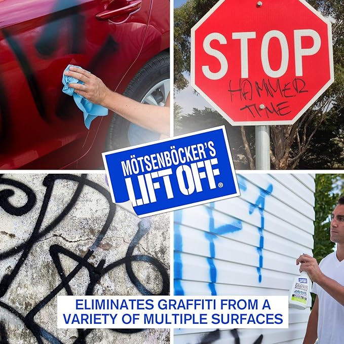 Motsenbocker's Lift Off 41101-4PK Spray Paint and Graffiti Remover – Removes Spray Paint, Acrylic, and Enamel – Safe for Wood, Metal, Concrete, Plastic – Water-Based Formula – 22 Fl Oz (Pack of 4)