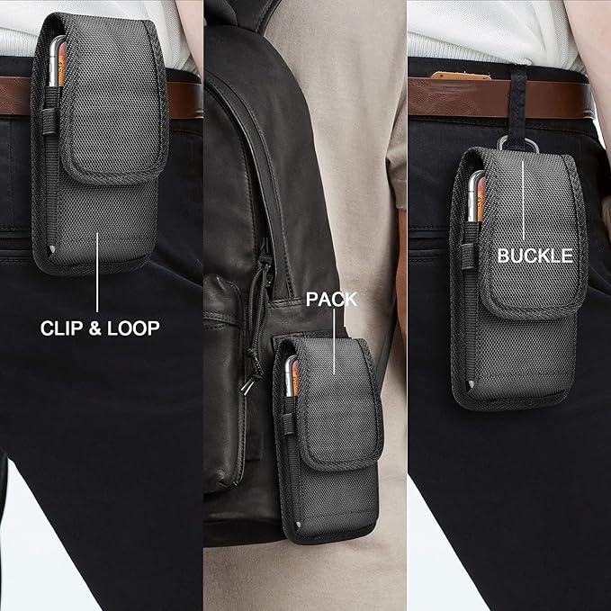 Tiflook for Samsung Galaxy S26 S25 FE S24 S23 S22 S21 S20 A37 5G A17 A36 A16 A55 A35 A15 A26 A56 Note 20 10 Phone Holster Nylon Cell Phone Pouch Belt Holder Carrying Case with Clip, Black