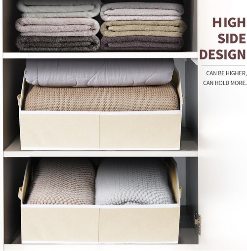 Homsorout Trapezoid Closet Shelf Organizer - Large Fabric Storage Baskets for Clothes & Books | 3-Pack Beige