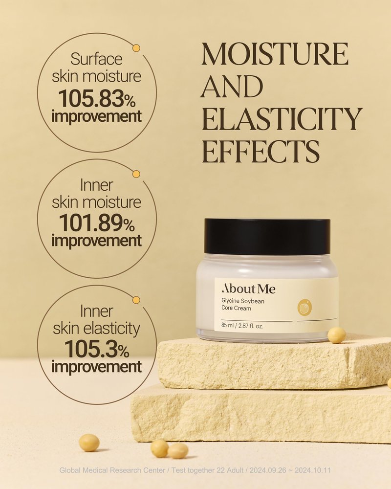About Me Korean Soy Protein Face Cream - Glycine Soybean Core Moisturizer with 13 Peptides, Hydrolyzed Soy + Niacinamide + Hinoki + Cocoa, Skin Density Firming, Vegan Fragrance-Free, 2.87 fl oz