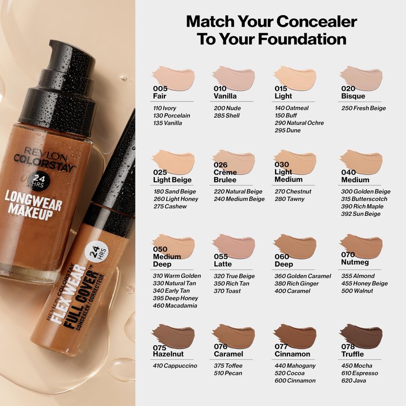 Revlon ColorStay Flex Wear, Full Cover Non-Creasing Concealer, Infused with Hyaluronic Acid & Vitamin E, Flexible Longwear, 015 Light, 0.34 Fl Oz