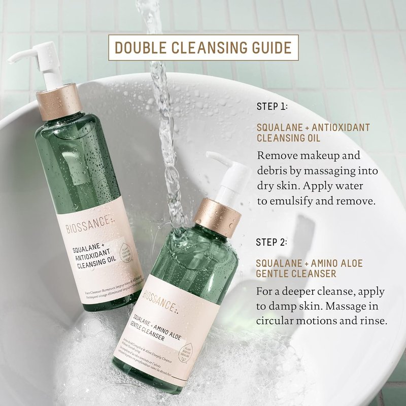 Biossance Squalane + Amino Aloe Face Wash - Hydrating Foaming Cleanser for All Skin Types | Makeup Remover & Pore Cleanser