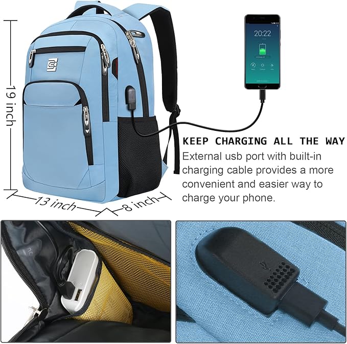 Volher Laptop Backpack,Business Travel Anti Theft Slim Durable Laptops Backpack,Water Resistant College Computer Bag for Women & Men Fits 15.6 Inch Laptop and Notebook-Pale Blue