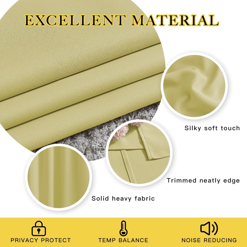 NICETOWN Room Darkening Curtains and Drapes for Kitchen - Thermal Insulated Solid Grommet Top Room Darkening Panels/Draperies for Kid's Room (Paler Yellow, 1 Pair, 66 x 54 Inch)