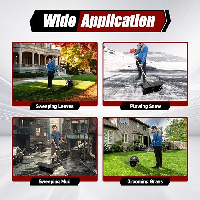 52CC Gas Handheld Sweeper Broom 2 Stroke Air Cooled Fuel Engine Gas Power Sweeping Broom Machine Heavy Duty Cleaning Driveway Tools for Artificial Turf Grass Gravel, Snow Cleaning, Road