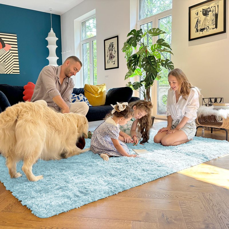 OLANLY 2x3 Machine Washable Small Bedside Rug, Soft Fluffy Shaggy Entryway Throw Rugs for Bedroom, Living Room, Indoor Floor Carpet for Kids Girls and Boys, Home Decor Aesthetic, Light Blue