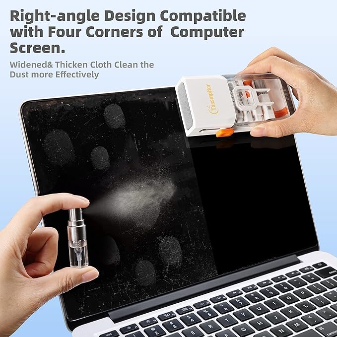 Tassmpitor Laptop Cleaning Kit, All in 1 Keyboard Cleaning kit for MacBook iPad iPhone, Compact Keyboard Cleaner with Brush and Spray for Tablet, Airpods, Earbud, Computer Screen, PC Monitor, White