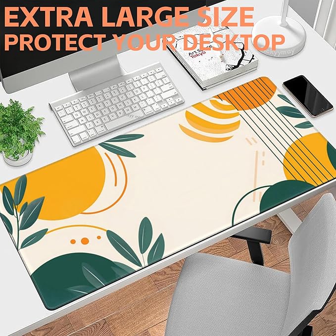 NIYLYNSYN Mouse Pad Large Abstract Shapes and Lines Non-Slip Game Desk Mat with Stitched Edge Laptop Keyboard Desk Pad for Work Home Gaming (35.4 x 15.7 Inches)