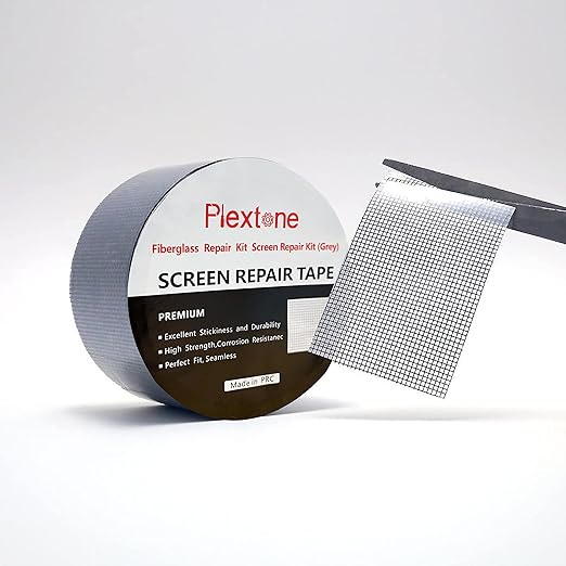 Plextone Window Screen Repair Kit Tape Fiberglass Repair Kit for Window Screen and Screen Door Tears Holes 3-Layer Strong Adhesive Window Screen Mesh Repair Waterproof Screen Repair Kit（2"×80"） Grey