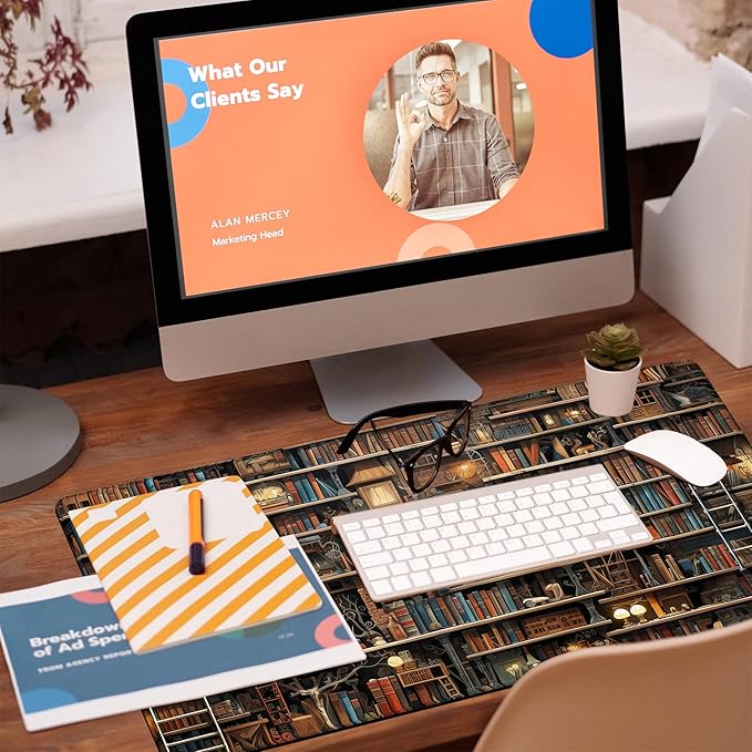 KOAIWPAE Desk Pad, Fantasy Shelves Desk Mat, Shelves Full of Books Large Gaming Mouse Pad for Desk, 31.5"x15.7" Extended Big Computer Keyboard Mouse Pad with Non-Slip Base and Stitched Edge