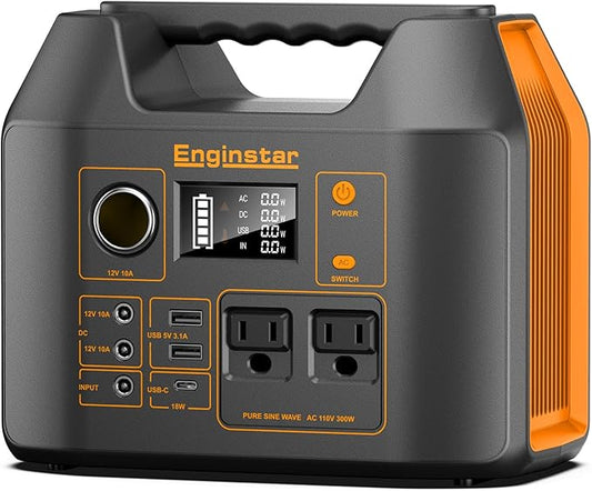 EnginStar Portable Power Station,300W Solar Generator, 110V 296Wh Power Bank Two Pure Sine Wave AC Outlet 80000mAh Lithium Battery Pack for Camping Outdoors Trip RV Hunting Vans Emergency Backup