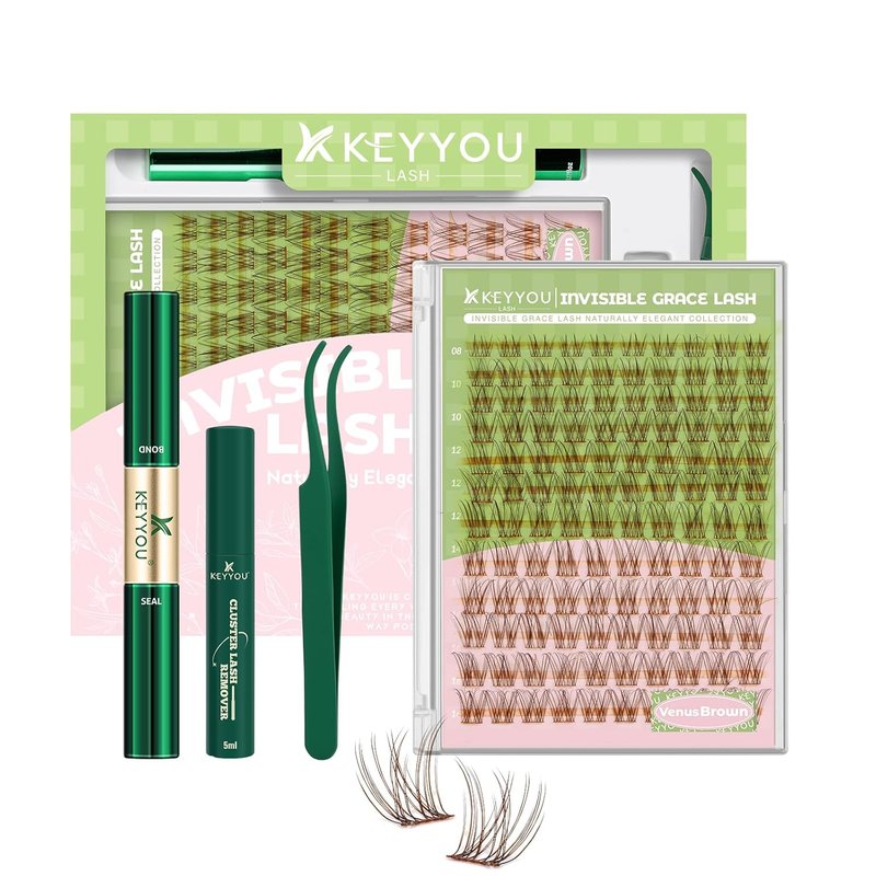 Venus Brown Lash Clusters Kit - C Curl 120 Pcs Eyelash Extensions | Wispy Natural Look, Waterproof DIY Set