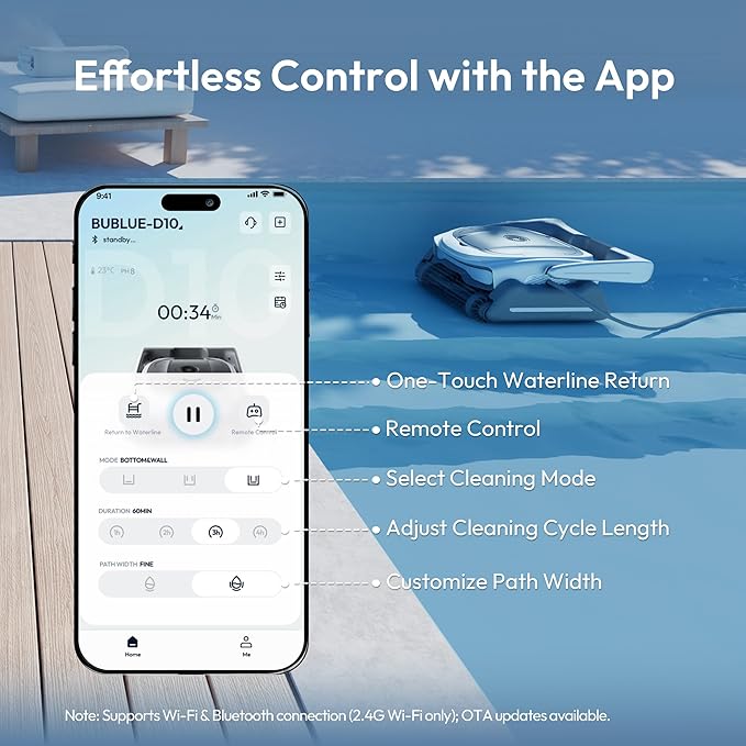 D10P Robotic Pool Cleaner, Pool Vacuum with Superior Suction, Smart Navigation, APP Control, Custom Scheduling, Fall/Wall/Waterline Cleaning, TangleEase™ Tech, for Pools up to 1,076 Sq.Ft.