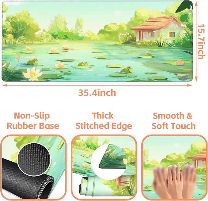 NIYLYNSYN Mouse Pad Large Frog in The Water Non-Slip Game Desk Mat with Stitched Edge Laptop Keyboard Desk Pad for Work Home Gaming (35.4 x 15.7 Inches)