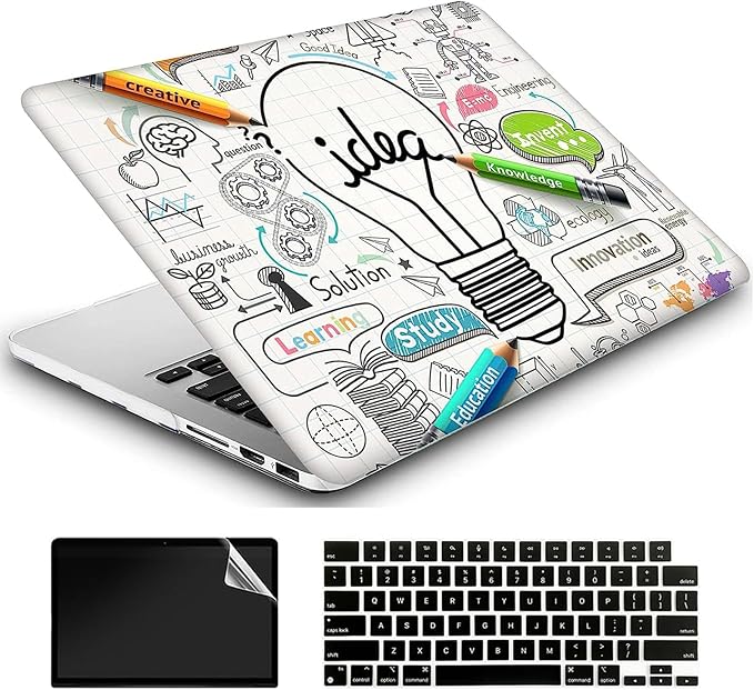AMCJJ Compatible with MacBook Air 13 Inch Case 2017 2016 2015 2014 2013 2012 2011 2010 Release A1466/A1369, Plastic Hard Shell Case & Keyboard Cover & Screen Protector - Idea Bulb